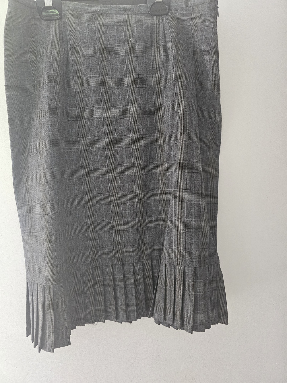 Emma James Grey Plaid Midi Skirt with Pleated Hem